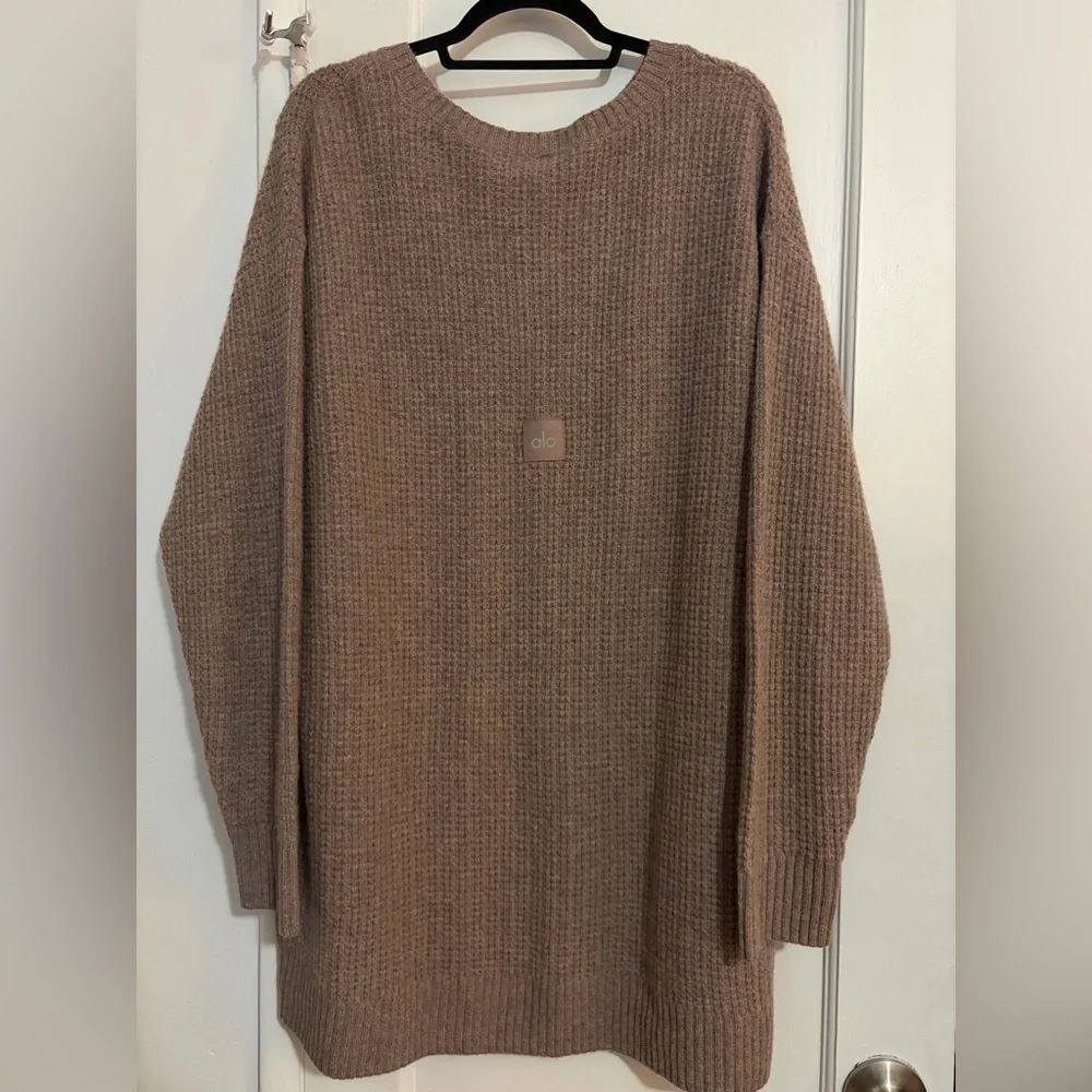 NWT ALO Yoga Cashmere Mushroom Heather Waffle Sweater Dress size Large